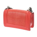 CHANEL シャネル ボーイシャネル スモール チェーンショルダー レッド A67085 レディース ガルーシャ/カーフスキン ショルダーバッグ ABランク ...