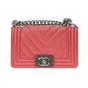 CHANEL シャネル ボーイシャネル スモール チェーンショルダーバッグ Vステッチ レッド A67085 レディース ソフトキャビアスキン ショルダーバッグ...
