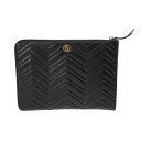 GUCCI グッチ GGマーモント ダブルG Vステッチ ドキュメントケース ブラック 523397 メンズ レザー クラッチバッグ ABランク 中古 銀蔵