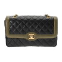 CHANEL シャネル マトラッセ シングルフラップ チェーンショルダー ブラック/カーキ A69900 レディース ラムスキン ショルダーバッグ Aランク 中...