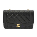 CHANEL シャネル マトラッセ ダイアナ 25cm チェーンショルダー ブラック A01165 レディース ラムスキン ショルダーバッグ Aランク 中古【ロ...
