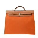 【〜5/16 最大5万円クーポン】HERMES エルメス エールバッグ ジップ MM 2WAY オレンジ ナチュラル □N刻印(2010年頃) ユニセックス ヴ...