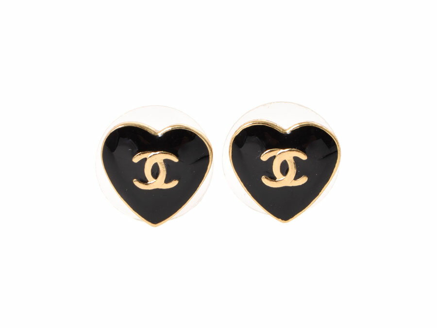 シャネル・CHANEL ココマーク ハート ピアス 黒 ゴールド金具 04年モデル【中古】◇のサムネイル