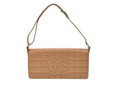 中古 シャネル チョコバー ショルダーバッグ ラムスキン ベージュ ギャラ CHANEL◇