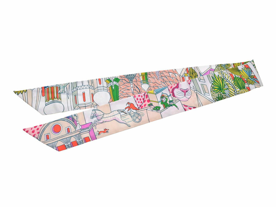 エルメス ツイリー アニマポリス 2019年秋冬 白/緑 レディース シルク100％ 新品 美品 HERMES 箱 銀蔵のサムネイル