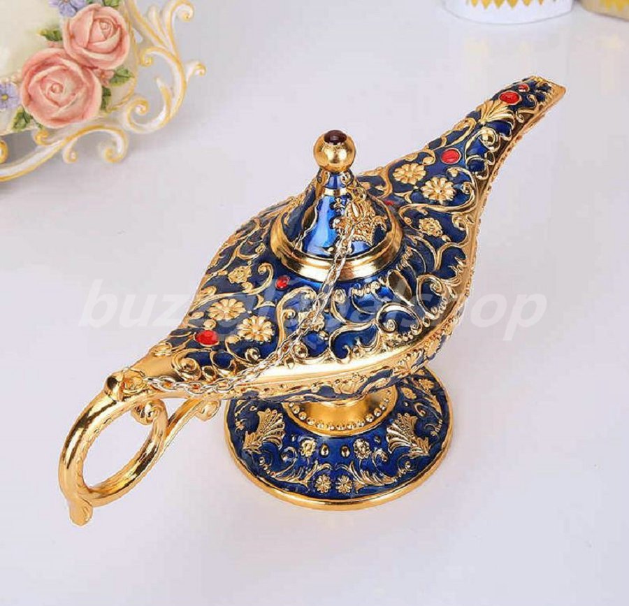 置物 アラジン 魔法のランプ 神秘的 個性的 ゴールドカラー (ブルー)(3)