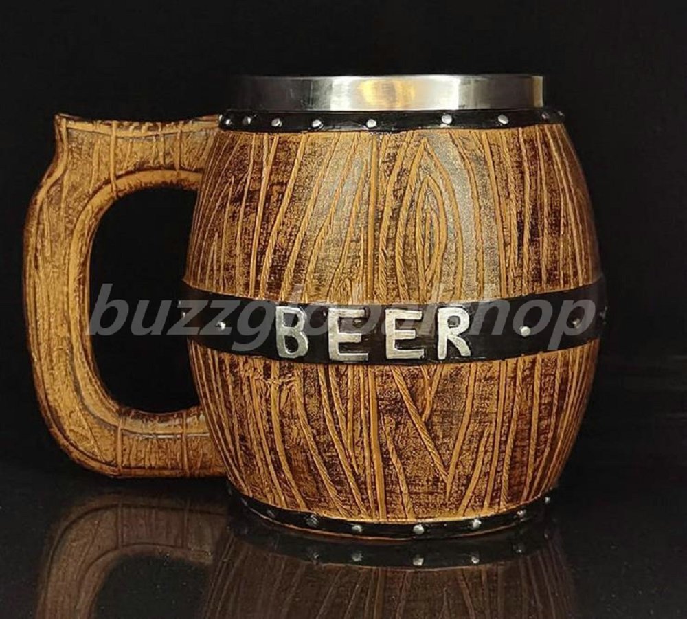 ビール ジョッキ グラス 樽 ステンレス+木製 450mL・550mL【海賊 バレルビールジョッキ おもしろ ジョーク ギャグ マンガ グラス コップ お酒 ジュース 雑貨 家飲み 飲み会 忘年会 大容量】