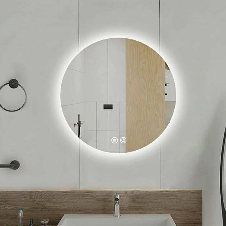LED 丸型60cm 付き 曇り止め 壁掛けミラー 壁掛け 円形 シンプル オシャレ モダン 北欧 インテリア 新築 リフォーム 美容 サロン