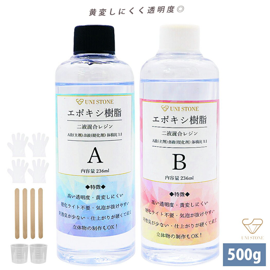 ★品質改良版★ 500g エポキシ樹脂 エポキシレジン 二液性レジン レジン液 236ml＆236ml 体積1:1 クリア ハードタイプ 大容量 高透明度 高品質 DIY 工作 レジンアート レジンアクセサリー ハンドメイド クラフト 手芸 素材 材料 送料無料