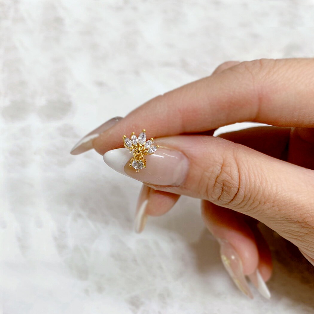 リーフ ボディピアス ゴールド 揺れる 花 サージカルステンレス ジルコニア 軟骨 20G 片耳 金属アレルギー レディース 女性 ピアス 2