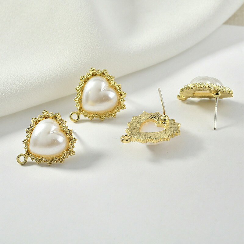 ピアスパーツ カン付き パール ハート 樹脂パール スタッドピアス アクセサリーパーツ ハンドメイド ゴールド キャッチ付き 両耳 2個