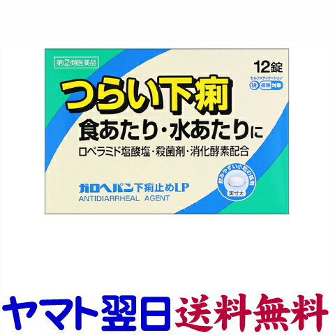 【リスク区分：指定第2類医薬品】市販薬　ガロヘパン下痢止めLPは、1回2錠でつらい下痢にすばやく効くお薬です。医療用ロペミンの有効成分、ロペラミド塩酸塩が腸のぜん動運動を抑え、ベルベリン塩化物水和物が殺菌作用で食あたり、水あたりなどの原因で起こる下痢に効果を発揮します。成人（15歳以上）は1回2錠を、水またはぬるま湯で服用してください（1日2回）。服用間隔は4時間以上おき、下痢が止まれば服用しないでください。15歳未満は服用しないでください。＜米田薬品工業＞ ガロへパン 12錠　日本製／広告文責：株式会社チームワーク 075-255-4193