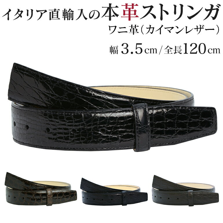 本革 ベルト バックルなし 革 のみ ストリンガ(ズボン用替えベルト) 幅3.5cm ウエスト約107cmまで ワニ..