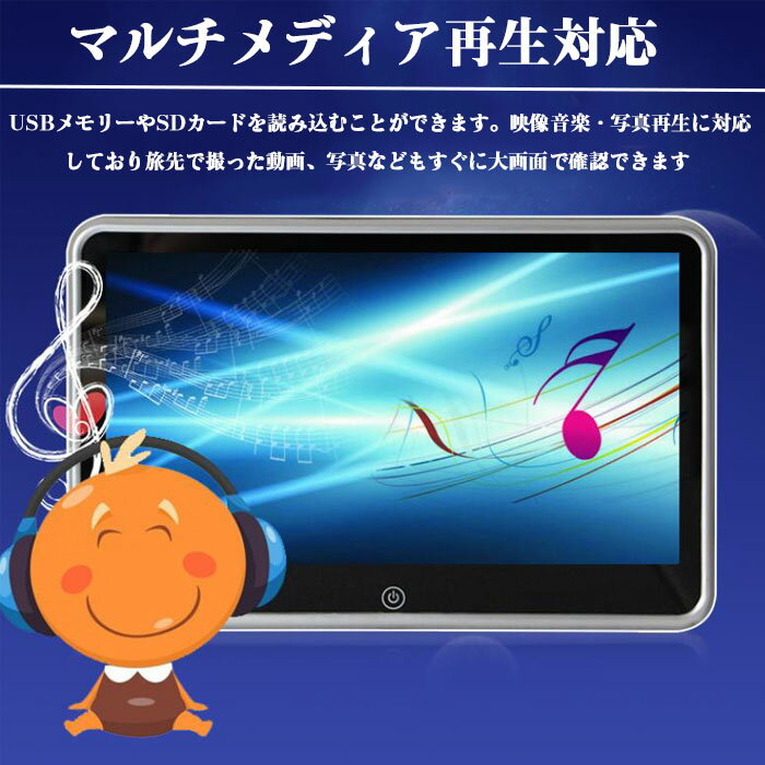 ヘッドレストモニター1080P高画質 フルHD 後席車載用モニター 車載 家庭用 ポータブル プレーヤー HDMI iPhone SD USB マルチメディア 簡単取付 モニター リアモニター シガー 10.1インチヘッドレストモニター