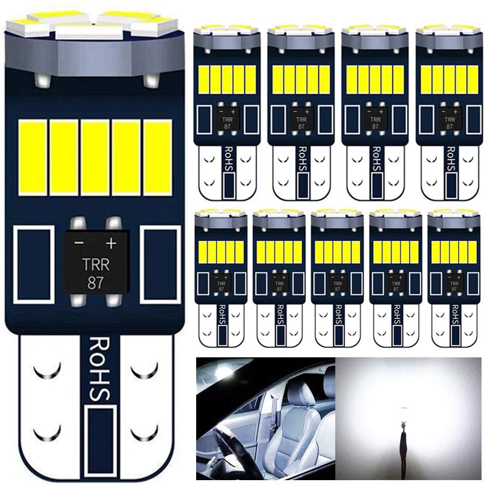 T10 LED ホワイト 爆光 10個 ポジションランプ T10 led キャンセラー内蔵 5W 15個4014LED素子 車検対応 12V LED 白 ルームランプ T10 ポジション球 ナンバー灯 (白10個セット)