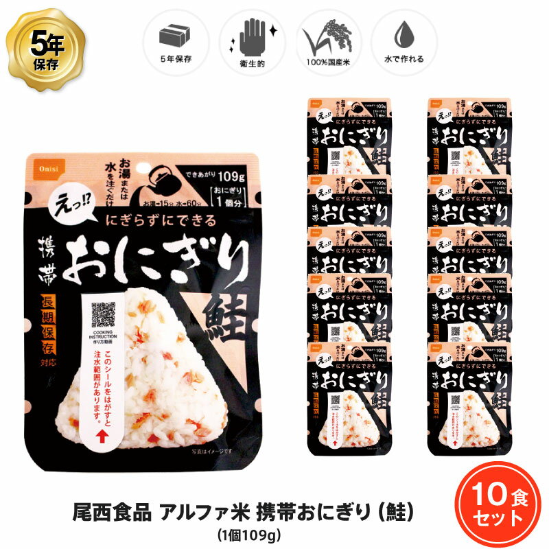 5年保存 非常食 尾西食品 アルファ米 携帯おにぎり 鮭 ご飯 ごはん 保存食 10食 （10袋） セット