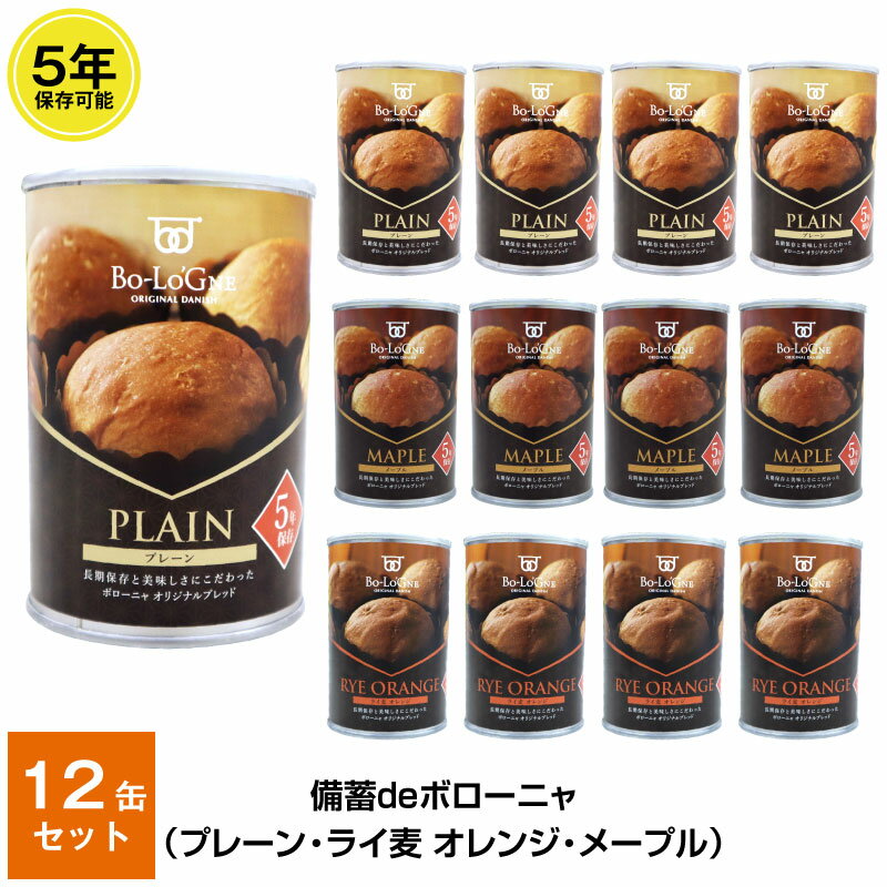 5年保存 非常食 パン 缶詰 保存缶 備蓄deボローニャ 12缶セット 1缶/2個入 水不要 プレーン メープル ライ麦オレンジ