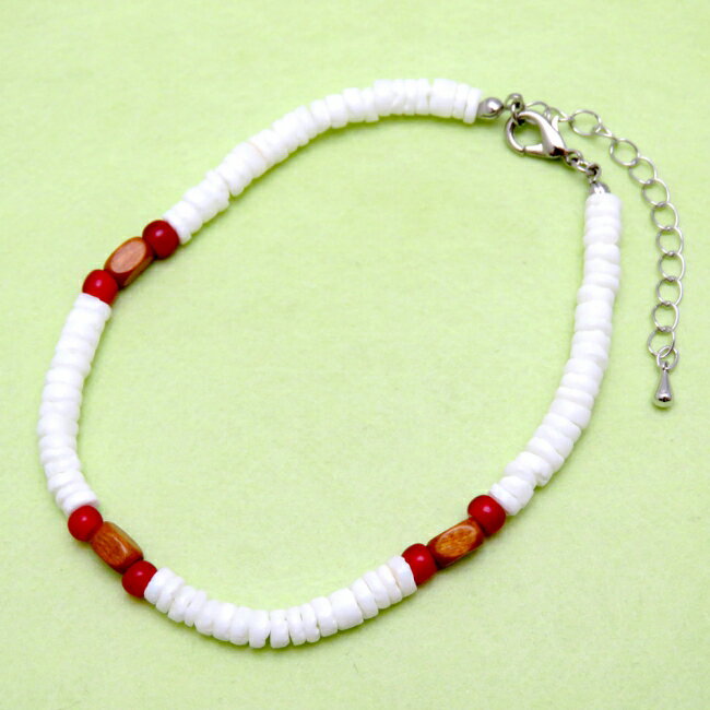 アンクレット シェル ホワイトハーツビーズ コアウッド 国産 日本製 メンズ レディース おすすめ プレゼント ギフト an152