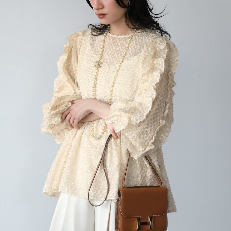 【12%OFF】ブラウス レディース トップス 1枚で決まる 長袖 ゆったり 着痩せ プルオーバー おしゃれ きれいめ 体型カバー かわいい クルーネック シン...