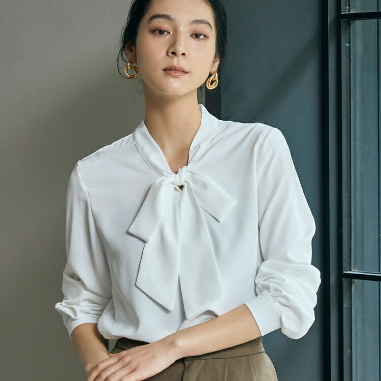 【1000円OFF】ブラウス トップス レディース オフィス 長袖 シワになりにくい シャツ フォーマル ビジネス プルオーバー カットソー 大きいサイズ オフィスカジュアル 白 スーツ インナー 無地 おしゃれ きれいめ リボンタイ リボン 光沢感 ボウタイ 春 夏 秋 冬