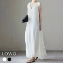 【16%OFF】ワンピース ロング きれいめ レディース カジュアル お出かけ 膝下 着痩せ ゆったり おしゃれ 大きいサイズ かわいい シンプル 可愛い 大人 体型カバー ノースリーブ 無地 Aライン フレア ロングワンピース ロング丈 Vネック プリーツ 春 夏 春夏