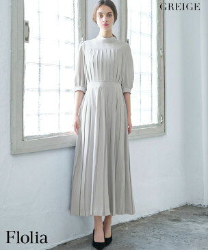 【13990円 9月2日13時までクーポン利用で】結婚式 ワンピース パーティードレス ドレス ロング丈 ロング 袖あり 大きいサイズ ミモレ丈 ゆったり 小さいサイズ 30代 40代 長袖 お呼ばれ 他と被らない 20代 50代 体型カバー 七分袖 プリーツ リボン ハイネック タック ハイウ