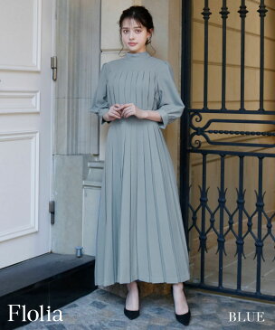 【13990円 9月2日13時までクーポン利用で】結婚式 ワンピース パーティードレス ドレス ロング丈 ロング 袖あり 大きいサイズ ミモレ丈 ゆったり 小さいサイズ 30代 40代 長袖 お呼ばれ 他と被らない 20代 50代 体型カバー 七分袖 プリーツ リボン ハイネック タック ハイウ