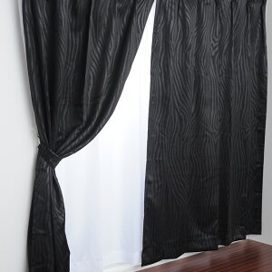 カーテン2枚組 ゼブラ ブラック 100×200×2P （タッセル付き） ブラック カーテン 遮光 ゼブラ柄 タッセル アニマル柄 姫系 100×200 厚地カーテン 洗濯OK 2枚セット