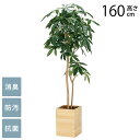 フェイクグリーン 鉢植え 大型 ウッドボックスパキラ 1.6m 光触媒 フェイクグリーン 消臭 抗菌 ペット おしゃれ 防汚 玄関 待合室 オフィス 店舗 人工観葉植物