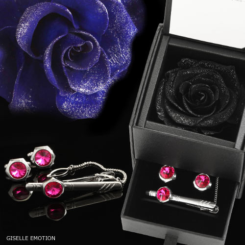 あす楽【送料無料】スワロフスキーを使用♪【天然ダイヤモンドローズ×カフスボタン&ネクタイピン セット】 ラインストーン|タイバー|ビジネス|レッド|ブルー|おし...