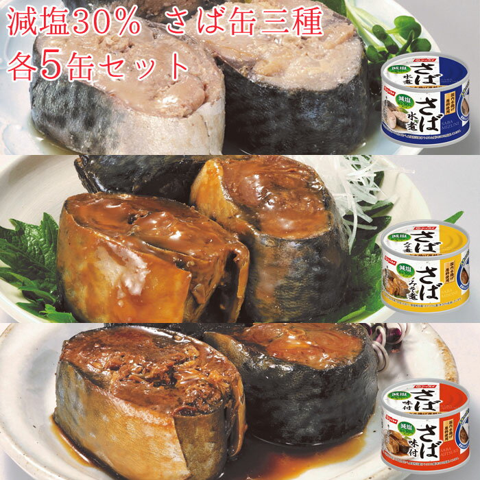 さば 缶詰 減塩30％ さば缶 三種 各5缶セット 15缶 セット 減塩 水煮缶 味噌煮缶 味付け缶 詰め合わせ 鯖缶 鯖 サバ さば 非常食 災害 常備菜 一品料理 副菜 おかず ギフト