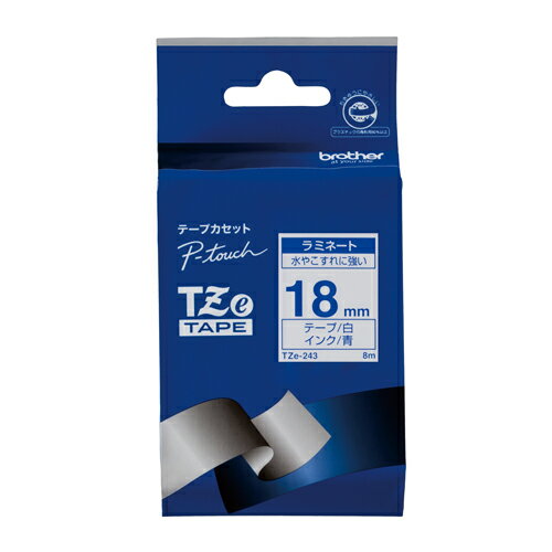 ピータッチテープ18mm白／青 オフィス機器 ラベルライター ピータッチテープ ブラザー TZE-243 4977766701952