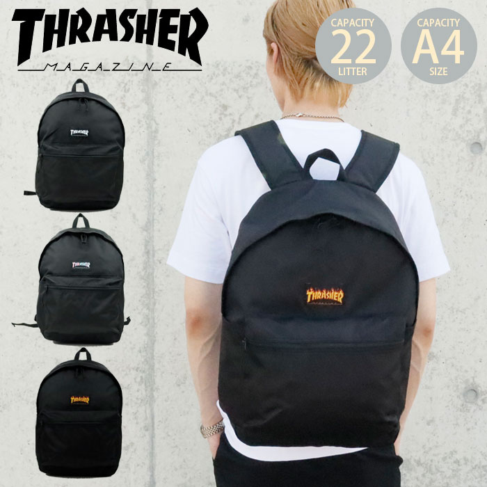 楽天zakka greenスラッシャー リュック メンズ 撥水 22L 黒リュック THRASHER リュックサック バックパック デイパック THR-272 レディース 通学リュック 通勤 通学 学生 黒 大容量 鞄 軽量 ストリート 部活 ブラック