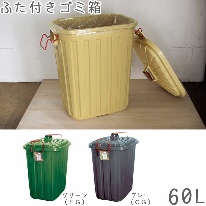 ゴミ箱 ふた付き おしゃれ 屋外 大容量 ダストボックス ペールペール ダストビン 60L グレー/グリーン IWLY4010 キッチン生ゴミ かわいい 大型 くず入れ トラッシュボックス