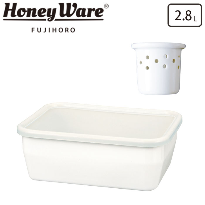 ぬか漬け容器 ホーロー 角型 2.8L 漬物容器 水抜き付き おしゃれ 富士ホーロー ちょっとぬか漬け容器 NK-201 HoneyWare ハニーウェア 水取り器付き 漬物桶 琺瑯容器 保存容器 食品保存
