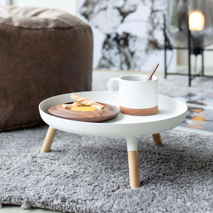 サイドテーブル おしゃれ 木製 ミニテーブル 北欧 丸型 脚付き白 黒 ホワイト ブラック 幅32cm スチール トレー ローテーブル 山崎実業 トレーテーブル 低い 花台 盛り付け皿 お盆 コーヒーテーブル PLAIN プレーン 5564 5565