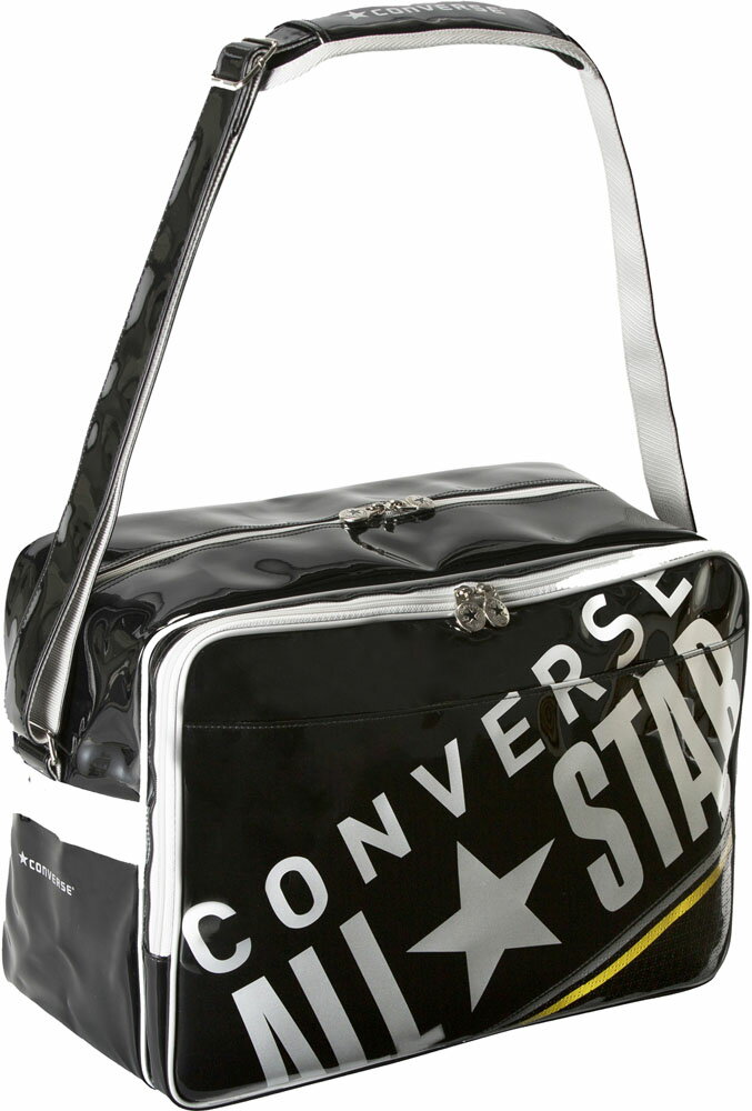 エナメルバッグ コンバース ショルダーバッグ Mサイズ 18l Converse C オールスター ロゴ ブラック シルバー 1913 スポーツバッグ エナメルショルダー 斜め掛け バッグ 通学 通勤 部活 合宿 遠征 クラブ 中学生 高校生 ジュニア ガールズ 送料無料のおすすめ