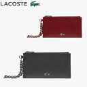 LACOSTE ラコステ カードケース レディース 薄型 カードホルダー ブランド CHANTACO CHRISTMAS 鹿の子 エンボスレザー レッド/ブラック NF2964C 財布 コインケース 小銭入れ チェーン レザーストラップ ウォレット ワニ ワンポイント プレゼント 送料無料