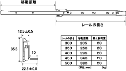 ローラータイプ底付用スライドレール400mm　1セット（左右）