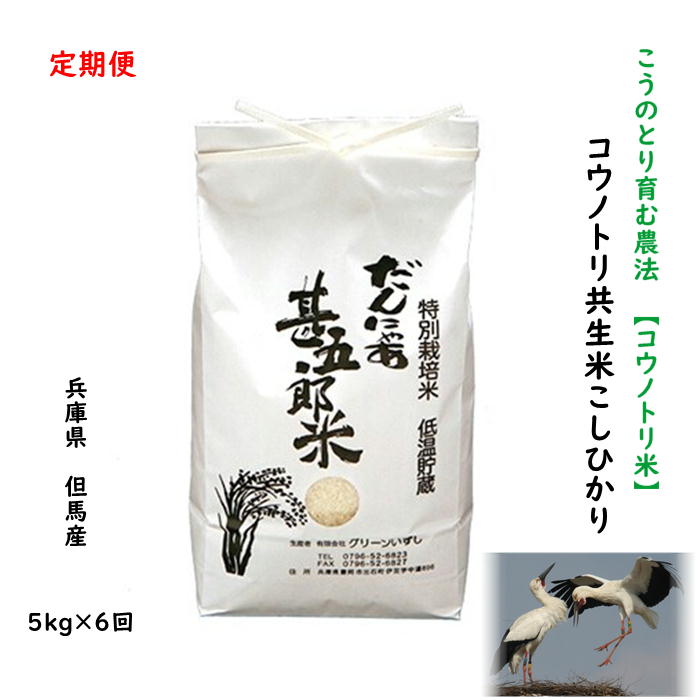 コウノトリ米 5kg×6回 兵庫県産 但馬産 コシヒカリ こしひかり こうのとり米 こうのとり育む農法 分づき精米 農家直送 当日精米 玄米 白米 5分 7分 お得 送料無料5kg×6回