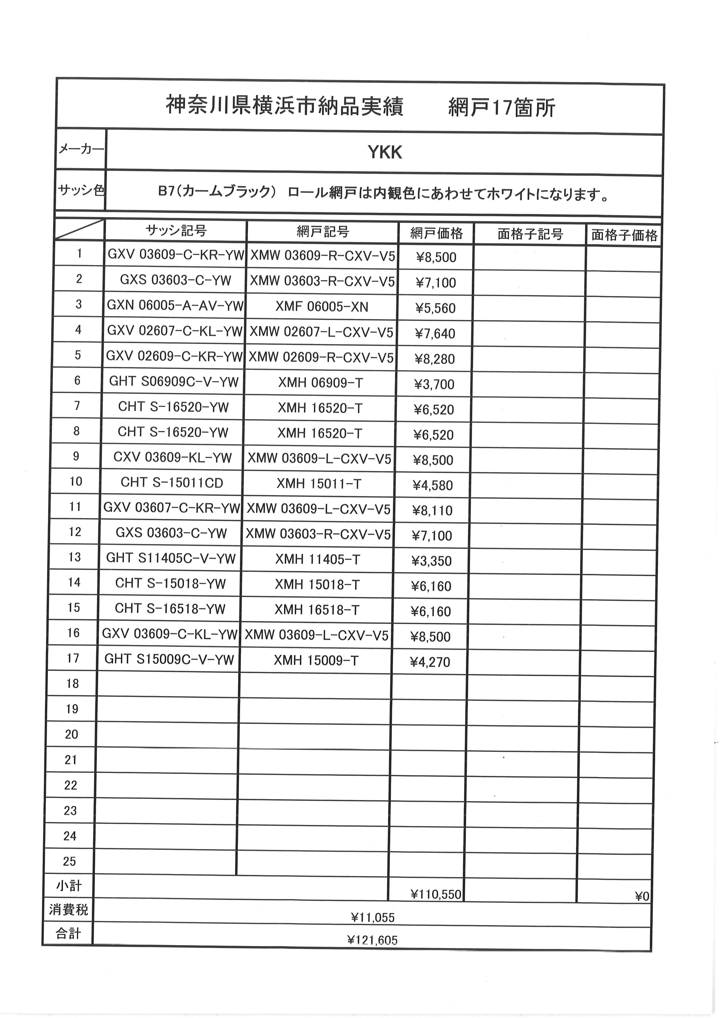 【神奈川県横浜市納品実績】YKK 網戸17箇所