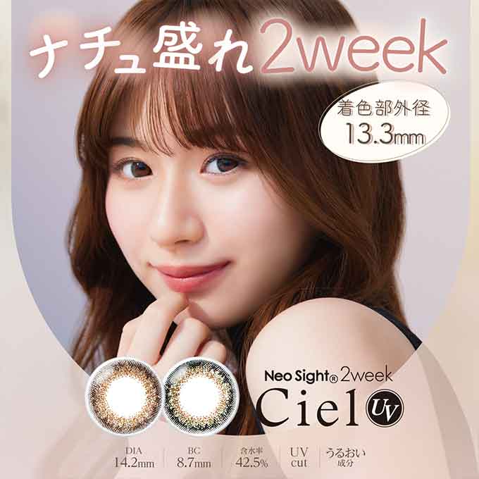 カラコン 2週間　ネオサイト2weekシエルUV(1箱6枚入)AIRE Neo Sight 2week CielUV カラーコンタクトレンズ 度あり度なし 14.2mm 2