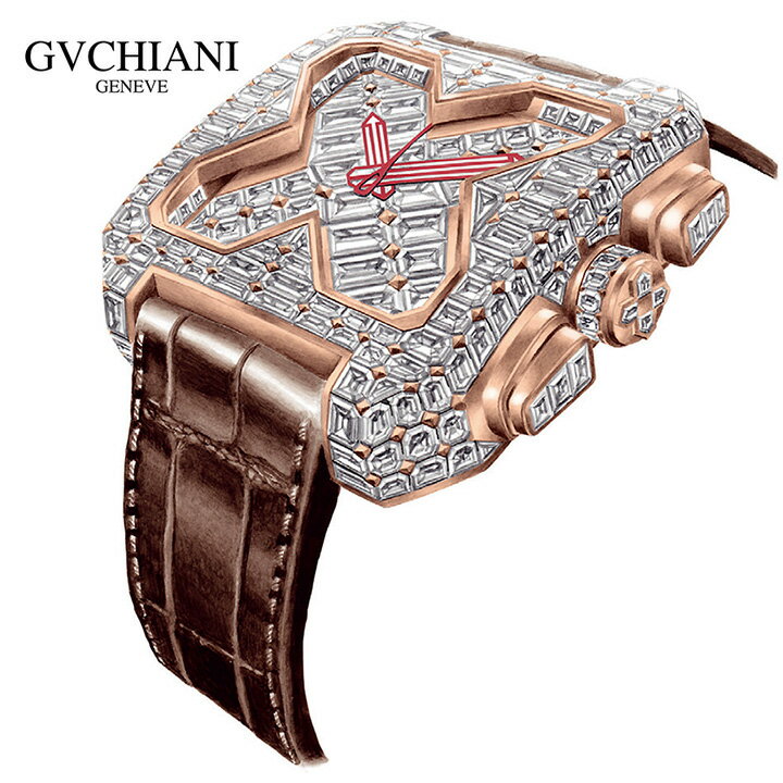 GVCHIANIʥ֥ˡBIG SQUARE ROSE GOLD FULL DIAMOND TOURBILLON ӥå 18K ե 25å ȥӥ ӻ