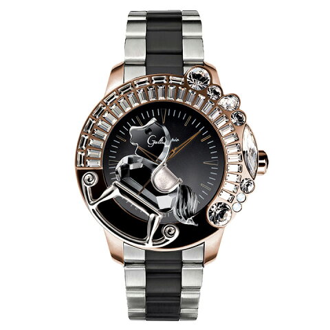 スワロフスキーのキラキラ腕時計 Galtiscopio(ガルティスコピオ) LA GIOSTRA 1 馬30　ローズゴールド/ブラック/シルバー・ブラック SSブレスレット メタルブレス メンズ腕時計