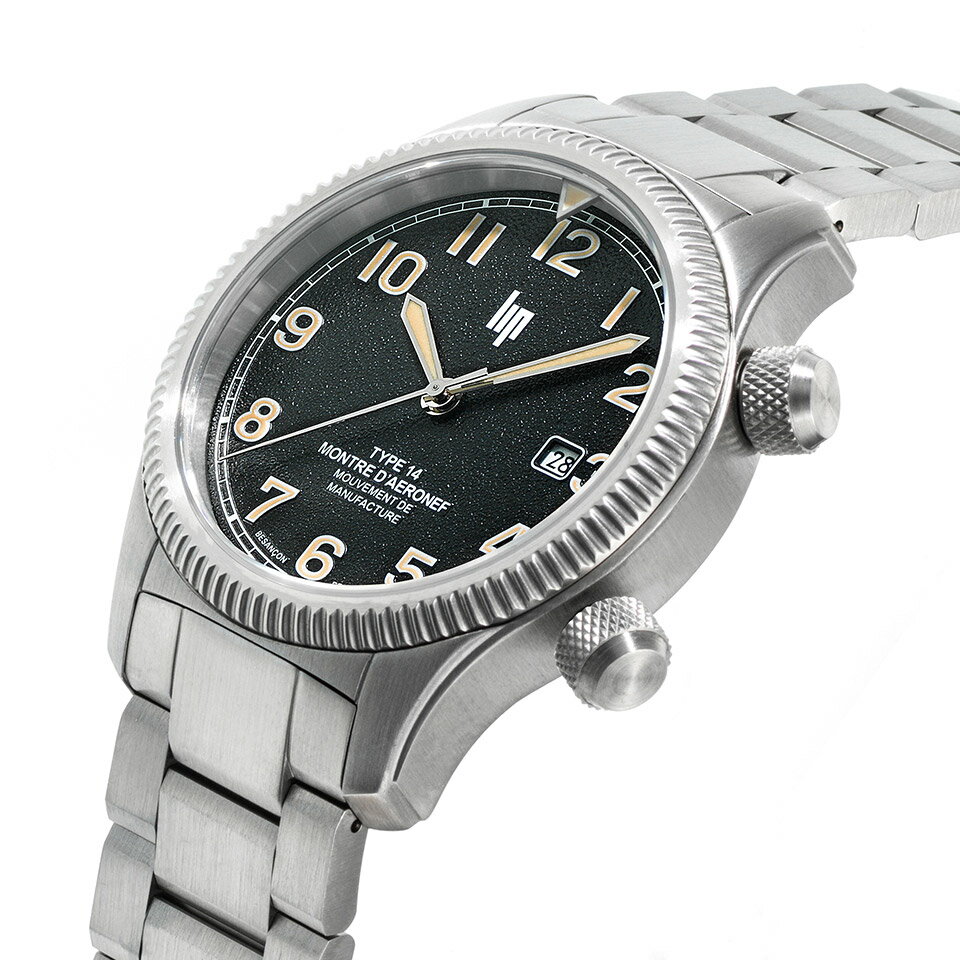 LIP MANUFACTURE TYPE14 リップ タイプ14 シルバー/シルバー 676032 メンズ腕時計 パイロットウォッチ R26 フランス製自動巻きムーブメント SSブレスレット