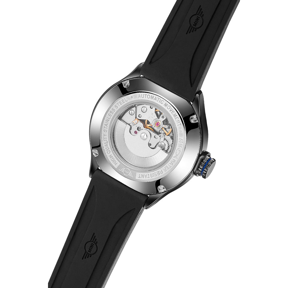 MINI AUTOMATIC WATCH ミニ オートマティックウォッチ 161805 ブラック 36mm レディース腕時計 両面スケルトン 自動巻き シリコンラバーストラップ Dバックル ミニクーパー gl-branding-10000955 GLOBAL BRANDING サンプル画像3