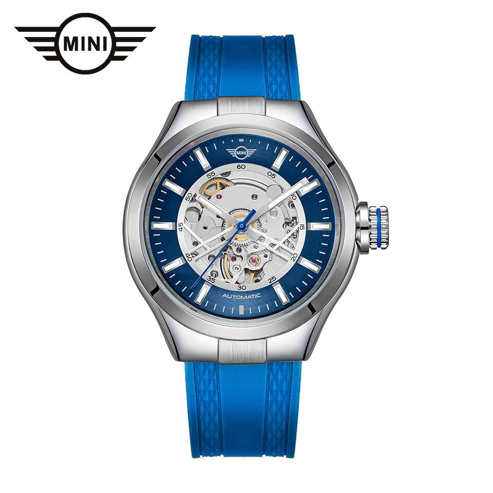 【お買い物マラソン 最大2000円クーポン有】 MINI AUTOMATIC WATCH ミニ オートマティックウォッチ 161807 ブルー 36mm レディース腕時計 両面スケルトン 自動巻き シリコンラバーストラップ Dバックル ミニクーパーのサムネイル