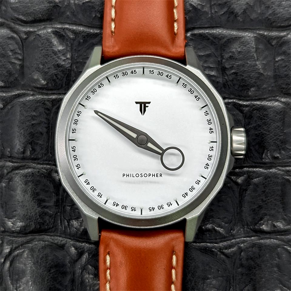 トリフォグリオ イタリア フィロソファー PH121SSWH ホワイト/ブラウン Trifoglio Italia PHILOSOPHER ワンハンドウォッチ 単針時計 一針計 自動巻き メンズ腕時計 白文字盤 カーフレザーベルト