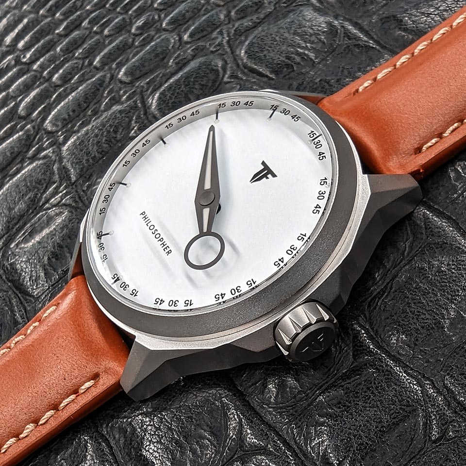 トリフォグリオ イタリア フィロソファー PH121SSWH ホワイト/ブラウン Trifoglio Italia PHILOSOPHER ワンハンドウォッチ 単針時計 一針計 自動巻き メンズ腕時計 白文字盤 カーフレザーベルト