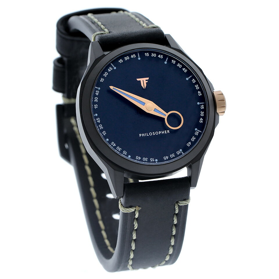 トリフォグリオ イタリア フィロソファー PH612BKBL ブラック/ネイビー/ブラック Trifoglio Italia PHILOSOPHER ワンハンドウォッチ 単針時計 一針計 自動巻き メンズ腕時計 ネイビー文字盤 ハンドステッチレザー